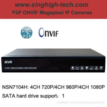 4CH 720p 960p 1080P P2p Onvif 1SATA H. 264 DVR NVR (NSN7104H)